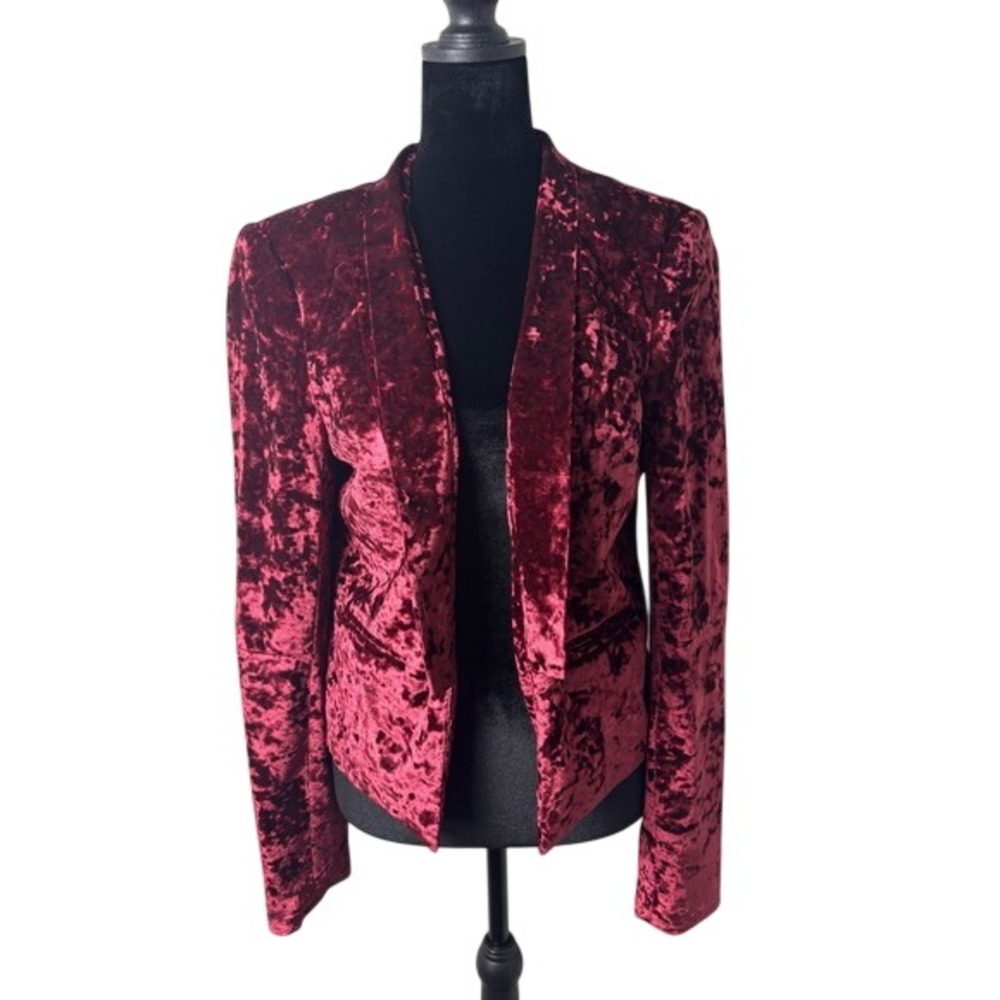 Decree Blazer Women Large Burgundy Very Good Crushed Velvet Open Front Shawl